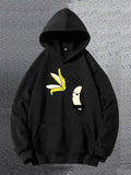 Men's Hoodie Playful Cartoon Split Yellow Banana In Black Hoodie