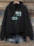 Women's Hoodie Gentle Blue Petals Graceful Blooming Against Black Hoodie Flower