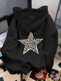 Women's Hoodie Wild Animal Print Patterned Star On Black Hoodie