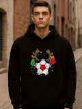 Men's Hoodie Christmas Ornaments With Reindeer Antlers And Festive Soccer Ball