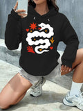 Women's Hoodie Whimsical White Snake With Fiery Bursts And Golden Stars Hoodie