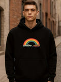 Men's Hoodie Vintage Cars Under A Radiant Arc Shining Bright Rainbow