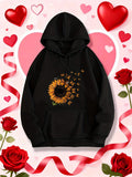 Women's Hoodie Golden Petals And Scattered Butterflies With Lively Summer Sunflower