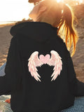 Women's Hoodie Soft Pink Feathery Wings Shaped In A Heart On Hoodie