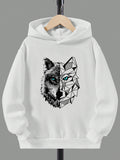 Men's Hoodie Abstract Geometric Shapes With Blue Eye Highlighted Wolf