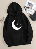 Women's Hoodie Minimalist Crescent Moon With Tiny Stars And Flying Birds Hoodie