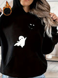 Women's Hoodie Floating White Ghost With Simple Shadows On Playful Hoodie
