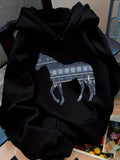 Women's Hoodie Winter Nordic Patterned Denim Design Horse