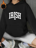 Women's Hoodie Bold White Letters With Small Shamrock Irish