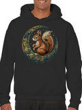 Men's Hoodie Golden Decorative Crescent Moon Among Starry Whimsical Night Squirrel