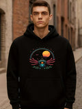 Men's Hoodie Cosmic Sun With Radiant Waves Under Night Sky Surreal Eye