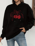 Women's Hoodie Flowing Ribbons With Playful Red Bows Centered Across Hoodie