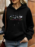 Women's Hoodie Cats Among Green Branches With Pink Stars And Plants Cat