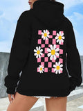 Women's Hoodie Pink Checkered Background With White Daisy Blossoms Flower