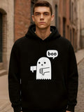 Men's Hoodie Cartoon Ghost With Boo Text Speech Bubble And Thumbs Down Hand Gesture
