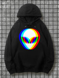 Men's Hoodie Vivid Neon Colorful Aura Surrounding Glowing Alien Face Graphic Alien