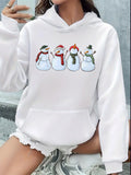 Women's Hoodie Playful Festive Holiday Snowmen Wearing Colorful Scarves Among Winter Snow