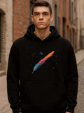 Men's Hoodie Colorful Splatter With Vibrant Brush Strokes And Cosmic Stars Feather