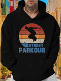Men's Hoodie Street Parkour Sunset Stripes Silhouette Jump Among Vintage Warm Colors Parkour