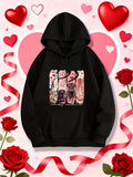 Women's Hoodie Romantic Whimsical Night Flowers Surrounding Playful Sitting Cats