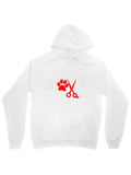 Men's Hoodie Red Paw And Scissors Design At The Center Of White Hoodie
