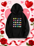 Women's Hoodie Colorful Patterned Hearts Arranged In Rows On A Hoodie