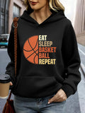 Women's Hoodie Eat Sleep Basketball Repeat With Orange Ball And Graphic Basketball