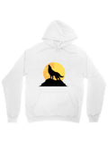 Men's Hoodie Golden Sunset With Howling Wolf On Rocky Hill