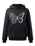 Women's Hoodie Floral Blossoms Forming Gentle Winged Butterfly