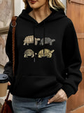 Women's Hoodie Vintage Illustration Patchwork Pattern With Four Unique Tortoises Turtle