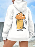 Women's Hoodie Golden Bubbly Foam With Cheerful Cartoon Style On Beer Mug