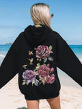 Women's Hoodie Colorful Butterflies Among Blooming Roses Under Summer Sunshine Flower