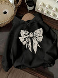 Women's Hoodie Textured Artistic Bow With Vintage Details On Soft Black Fabric Bow