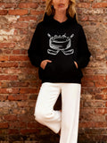 Women's Hoodie Minimalist Line Art With Crossed Sticks And Skating Helmet