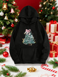 Women's Hoodie Candy Cane Accents And Glittering Ornaments Decorated Christmas Tree