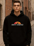 Men's Hoodie Dont Compile Sunset Silhouette With Mountains And Coding Cat