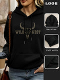 Women's Hoodie Wild West With Rustic Horns And Skull Among Desert Tones Hoodie