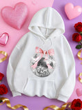 Women's Hoodie Shimmering Reflective Disco Ball With Pink Ribbon Surrounded By Roses Hoodie