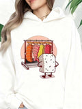 Women's Hoodie Quirky Cartoon Rice Block Choosing Colorful Sushi Fillings Sushi