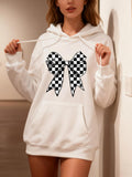 Women's Hoodie Checkered Black And White Patterned Oversized Decorative Bow