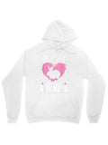 Men's Hoodie Pink Heart With White Silhouette Bunny Surrounded By Playful Lettering Bunnies
