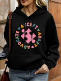 Women's Hoodie Colorful Hearts And Letters Surrounding Pink Puzzle Piece