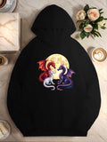 Women's Hoodie Two Colorful Dragons Under Full Moon Surrounded By Bright Glow Hoodie