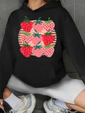 Women's Hoodie Vibrant Strawberry Patterns With Soft Pink Fresh Juicy Berry