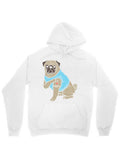 Men's Hoodie Cartoon Pug Wearing Blue Shirt With Playful Pose On Cozy Hoodie Pug