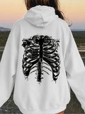 Women's Hoodie Edgy Inked Lines With Shadowed Details Depicting Human Ribcage Skeleton