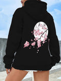 Women's Hoodie Blooming Cherry Blossoms With Radiant Full Moon Night Branch