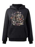 Women's Hoodie Delicate Blossoming Wildflowers Arranged In Artistic Circular Pattern Flowers