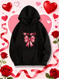 Women's Hoodie Romantic Ribbon Of Pink Hearts On A Black Hoodie