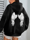 Women's Hoodie Bold Graphic With Detailed Feathered Print Angel Wings
